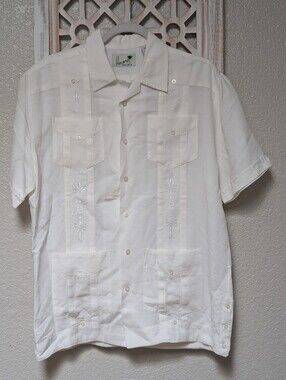 Havana Shirt Co Mens Small button down shirt white embroidered beach wedding